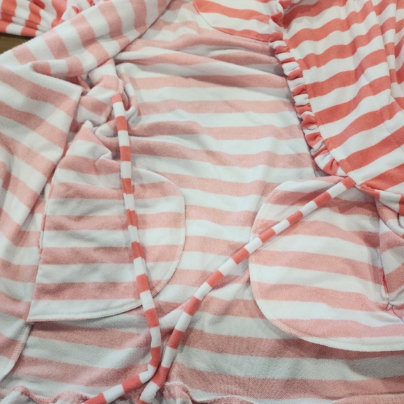 Betsey Johnson Terry Bath Robe, Large, Intimates Women's Peach Striped Belted - Picture 6 of 9